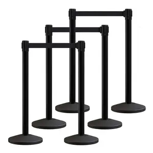Retractable Belt Stanchions – Crowd Control Barriers with 6.6 FT Belts, Heavy Duty Steel Posts (Black)