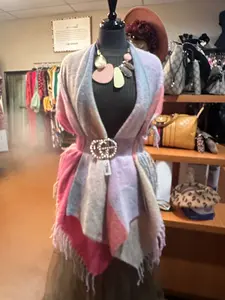Pink Color Block Plaid Poncho