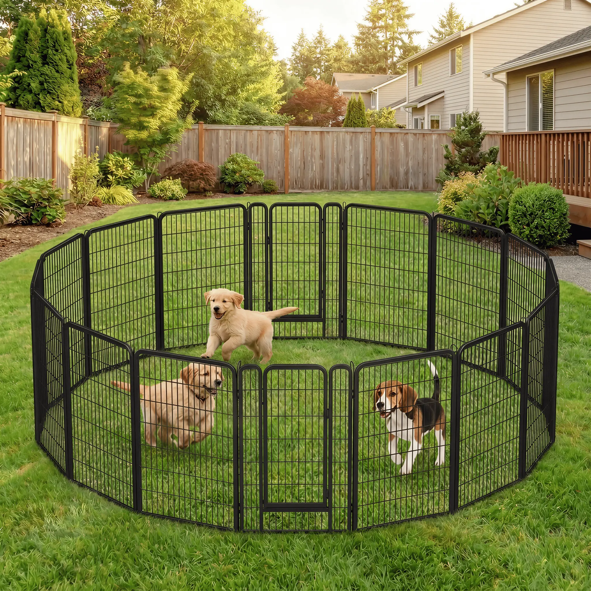 Costoffs 47in Tall Heavy Duty Dog Playpen with Gate, 16/24/30/32 Panels Foldable Metal Exercise Barrier for Small Animals, Indoor & Outdoor Use, Playpen Gate Playpens