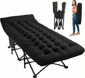 Oversized Folding Camping Cot for Sleeping, Camping Cots for Adults with Mattress, 1200D Double Layer Oxford Portable Folding Cot Bed with Carry Bag for Guest, Travel, Hiking, Black