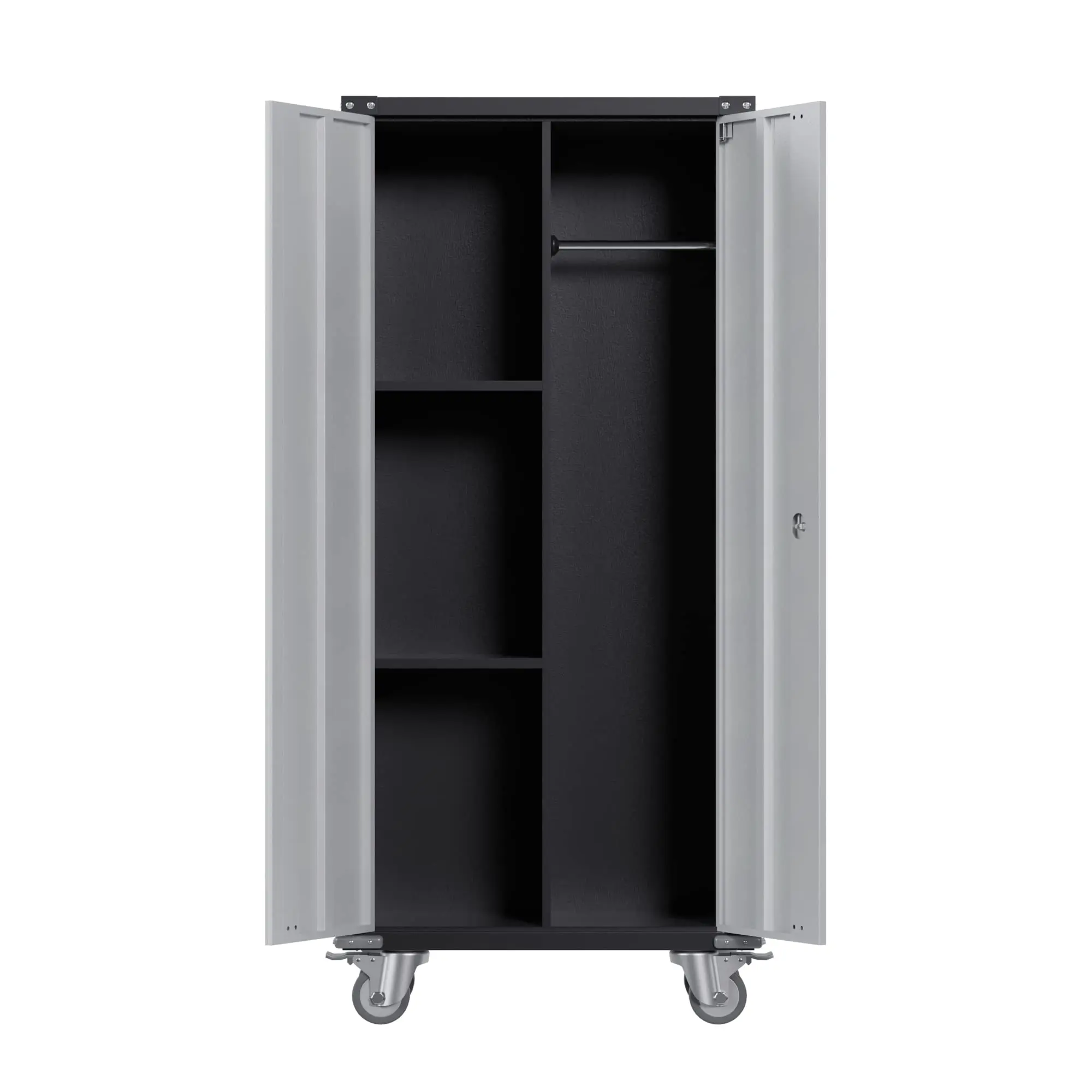 Garage storage cabinet 72 inches, with wheels and nail plates | Heavy duty steel with 4 adjustable shelves | Workshop home office organizer, black, tool box