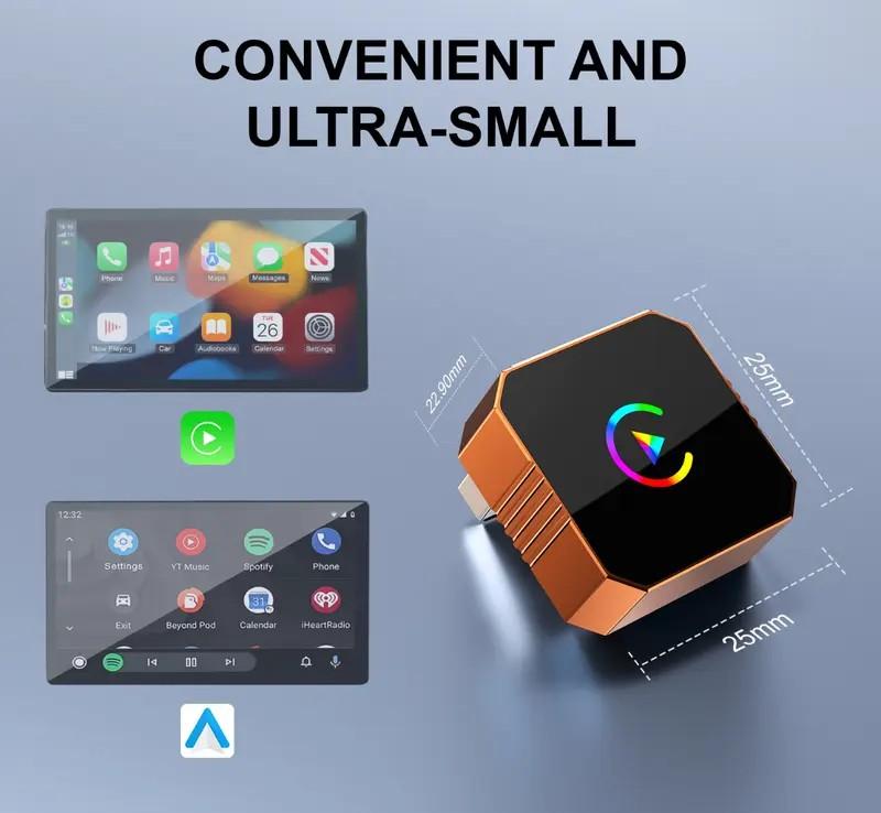 Wireless Carplay 2026 Mini Orange Blue Silver Cube Pro 3.0 Wireless CarPlay ,iPhone/ Android Auto Adapter – Plug & Play, Fast Auto-Reconnect