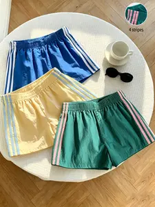 3-Pack Women's Quick-Dry Breathable Gym Shorts, Loose Fit Elastic Waist, Summer Casual Pants, Y2K Fashion Striped Lounge Wear