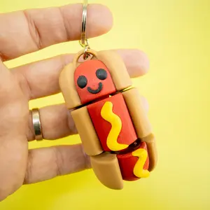 Hotdog Fidget Keychain – 3D Printed Flexi Food Fidget for Stress Relief, Unique Articulated Fidget Gift for Kids, Fun Hotdog Collectible