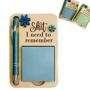 Funny Wooden Memo Pad Holder Set, Humorous Note Storage Box, Small Reminder Sticky Notes, Desk Supplies Set, Desk Organizer Tidy, Office Desk Accessories, Perfect Prank Gift for Forgetful Colleagues