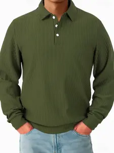 Men's Fashion Casual Long Sleeve Polo Shirt, Soft Skin-Friendly Striped Fabric, Loose Fit Comfortable Style, Golf & Outdoor Sports Wear