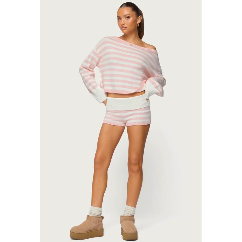 Saphi Striped Foldover Knit Shorts