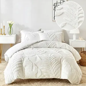 300G tufted fuzzy duvet cover set (2/3 counts), 3D leaf pattern, white pillowcase set, bedding, soft, comfortable, durable decorations, Decorative duvet cover, breathable polyester fiber material, suitable for all seasons, available in 9 sizes