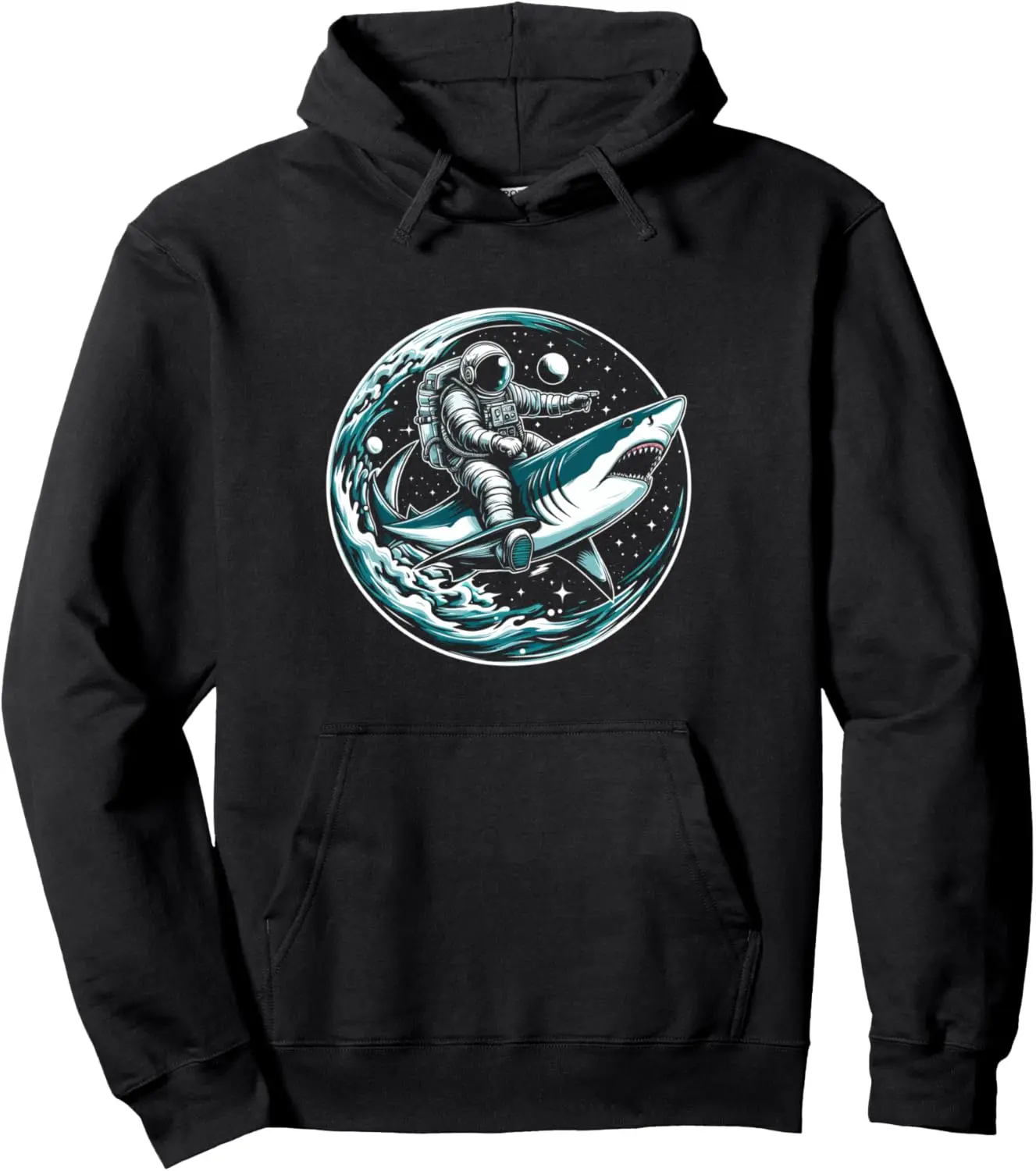 Funny Astronaut Riding Shark Outer Space System Planets Pullover Hoodie