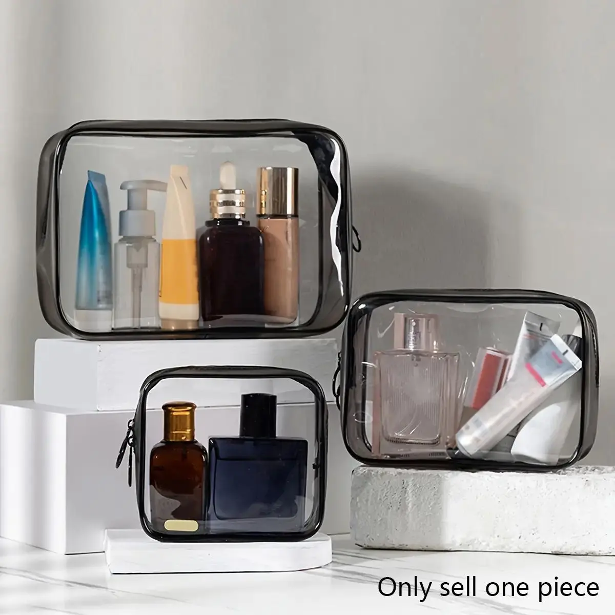 Portable Travel Cosmetic Storage Bag, 1 Count Clear Waterproof Makeup Bag, Zipper Makeup Organizer Pouch for Travel  Daily Use