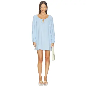 eberjey Linen Blend Short Dress in Gingham White & Summer Blue
