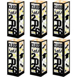 6 Pcs Graduation Table Centerpieces Boxes Class of 2026 Graduation Lantern with LED Light Congrats Grad Photo Props for School College Party Table Decor, Black 7.87 * 2.8inch