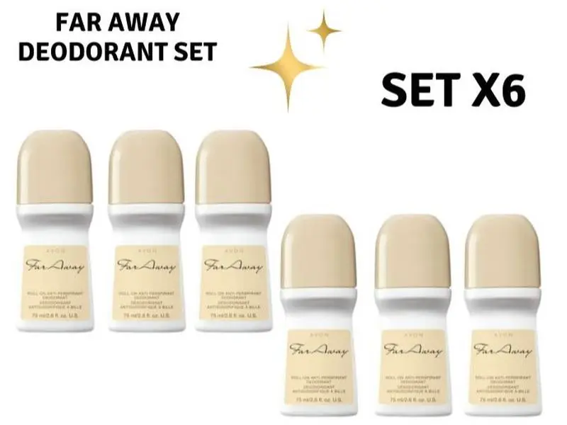 Far Away Roll-On Deodorant Set x6 Long-Lasting Floral Avon Far Away Roll-On Deodorant Set x6 Long-Lasting Floral Avon