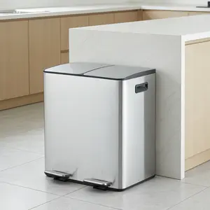 Silver/White Dual Stainless Steel Trash & Recycling Bin, 2×5.3 Gallon with Foldable Step-On Pedal, Soft-Close Lid and Removable Inner Buckets for Kitchen Office