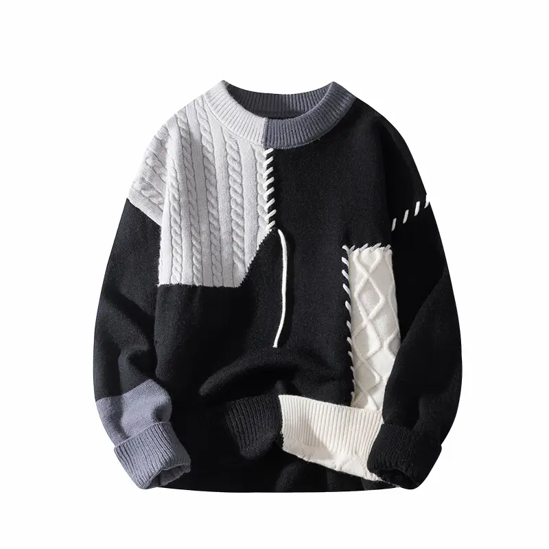 Men's Knitted Pullover Jumper - American Street Style, Dopamine Colors, Unisex Round Neck, Comfortable Polyester, Minimalist Personalized, Long Sleeve, Chic, Preppy, Casual Menswear Top, Knitting, Fitted, Wedding, Colorful Knit Men's Pullover