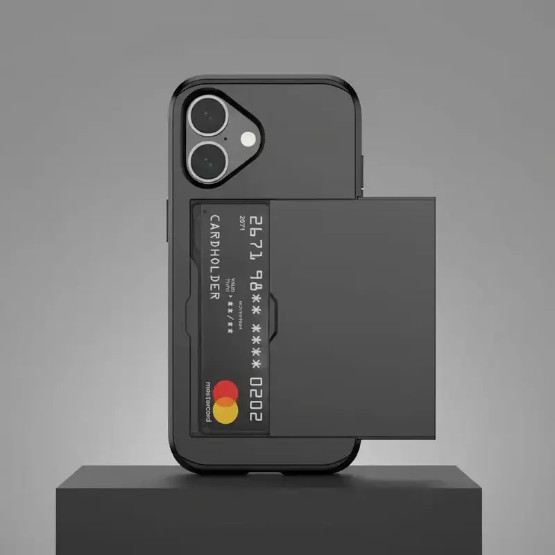 for iPhone 17, 16, 15, 14, 13, 12, 11 Case with Card Holder Heavy Duty Protective Dual Layer Shockproof Hidden Card Slot Slim Wallet Phone Cover for iPhone 17-11 Series for Women&Men, Accessories