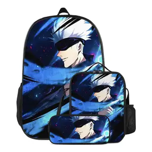 Jujutsu Kaisen Gojo Anime Backpack Set: Spacious 17-Inch Design with Bottle Pockets, Adjustable Straps & Machine-Washable Fabric