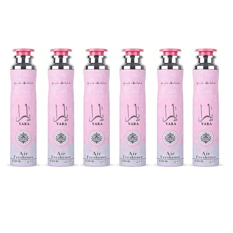 Lattafa Yara Air Freshener 6-Pack Bundle Set - Floral Fruity Amber Scented, 300 ML Home & Car Fragrance Spray, Flower, Home Fragrance Decor