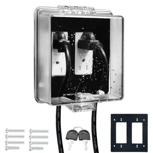 2-Gang Universal Weatherproof Electrical Outlet Cover with Lock,Baby Proof Outlet Lock Box,Fits Most 2.6 "H x 2.56 "W or Smaller Plugs,Clear Outlet Waterproof Cover Box for Outdoor In-Use