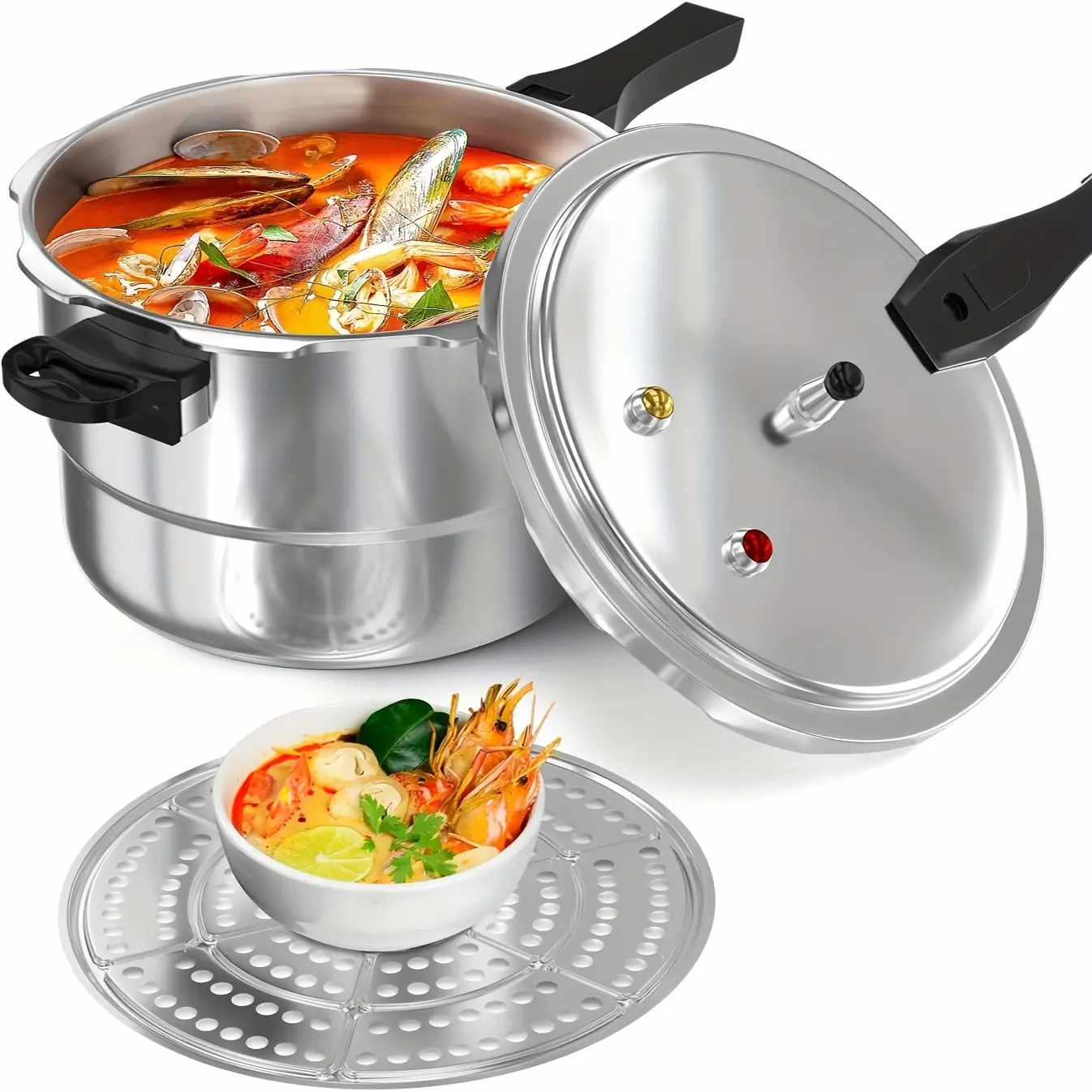 PYY 10Qt Aluminum Pressure Cooker with a Release Valve And Various Safety Features, Suitable for Use with Both Gas And Induction Cooktops, Includes a Canner Rack