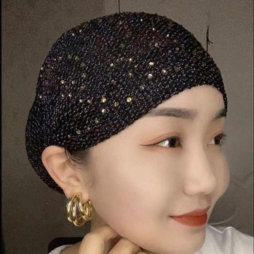 1-Piece Full Cover Bonnet Hat - Elastic Breathable Headscarf with Rhinestone Accents in White Color, Perfect as Gift & Daily Hair Protection for Women, Soft Stretch Fabric with All-Day Comfort