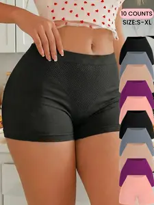 10 Pack Summer Women's Seamless Elastic Low Waist Shorts, Soft Comfort Breathable Boxer Briefs,  Casual Style Underwear, Seamless Knicker, Great for Everyday Wear, Safety Pants,Dresses & Skirts All Seasons, Elastic Knit Underwear