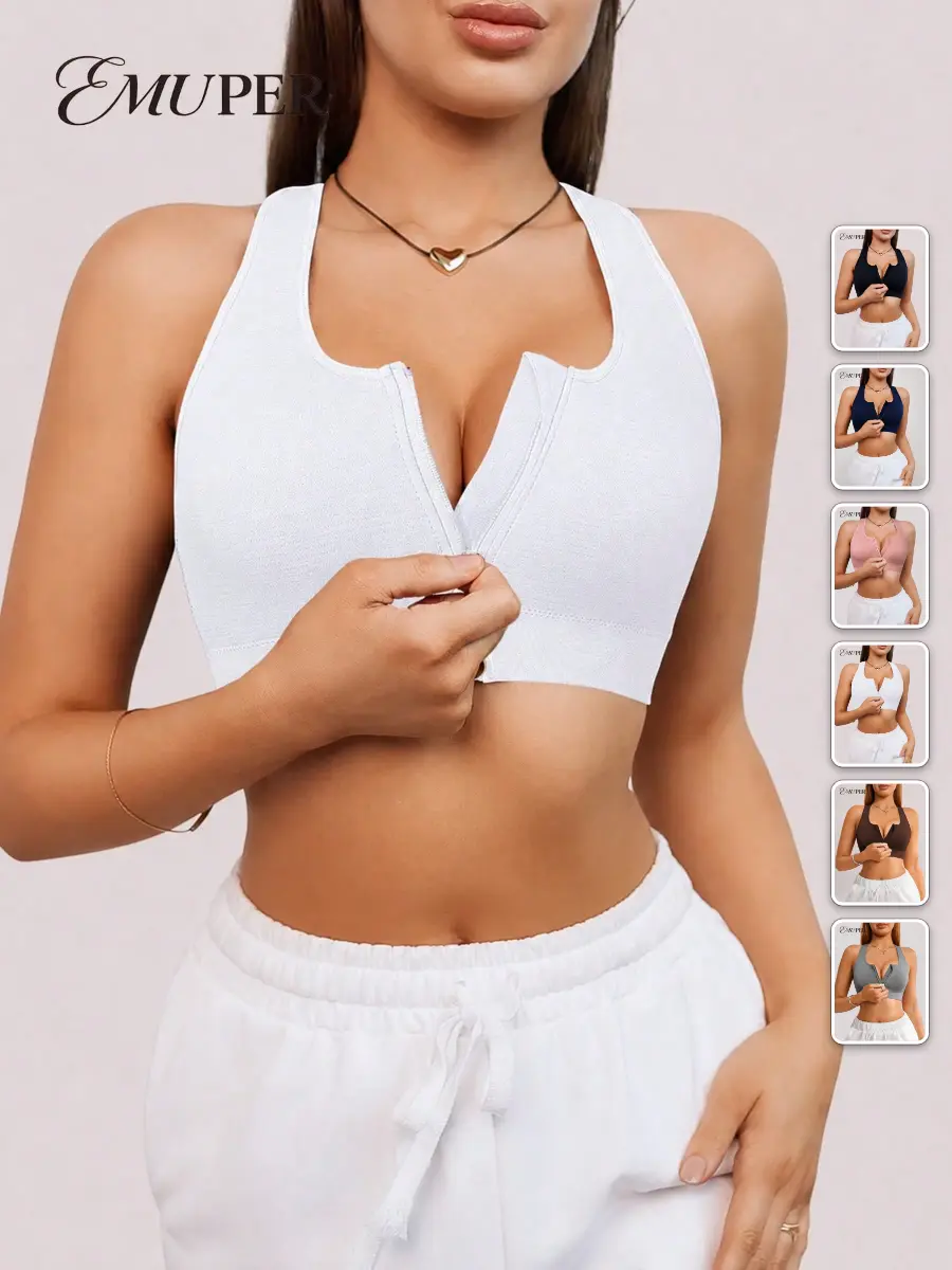 Sports Bra Zippered Seamless With Removable Pads Workout Gym Activewear