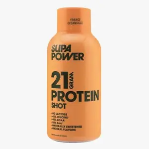 SUPA Power Protein Shot - 21 Grams of Protein, Orange Creamsicle Flavor, 45% More Leucine, 40% More BCAA, 26% More EAA, 90 Calories, Lactose-Free, Sugar-Free, High-Quality Post-Workout Beverage Energy