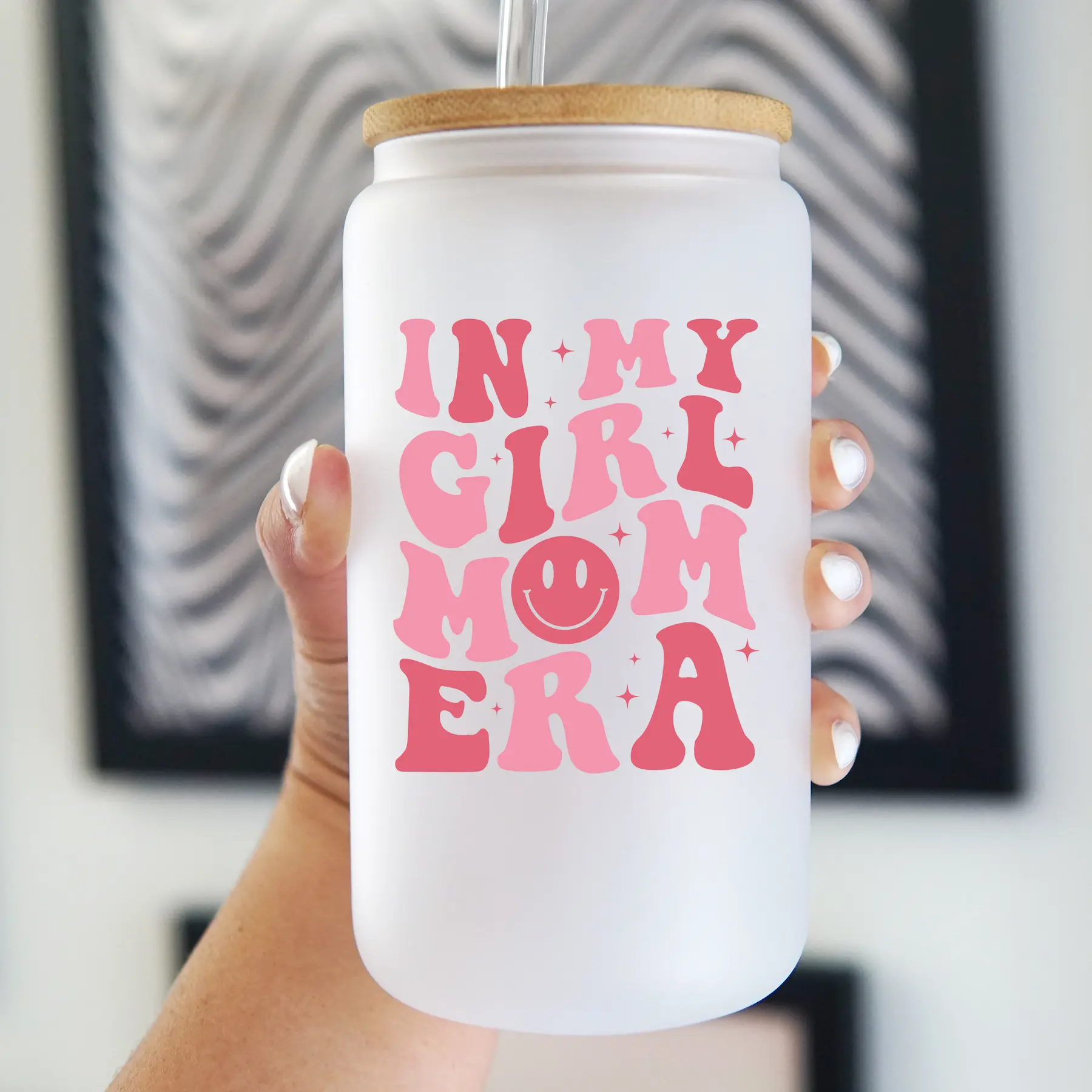 In My Girl Mom Era 40oz Glass Tumbler with Lid and Straw, Iced Coffee Drinkware, Gift for Her, Acrylic Tumbler, water bottle for women, iced coffee cup, Mug