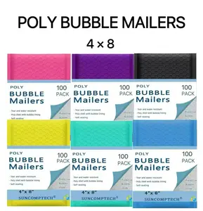 SUNCOMPTECH 4x8 Inches Poly Bubble Mailers, Self Seal & Water Resistant Padded Shipping Bags, Waterproof Mailing Envelopes (100 Pieces)