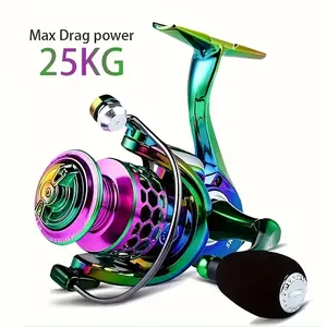 [W] 3000-6000 Series Vibrant Spinning Reel Aluminum Alloy Body Honeycomb Spool Stainless Steel Drag System Left Right Hand Retrieve All Water Fishing Colorful Gradient Design
