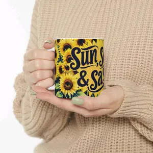 Sunflowers, Soil & Sass 11-15oz Coffee Drinkware Ceramic Mug with Vibrant Sunflower Design Microwave & Dishwasher Safe for Everyday Convenience !