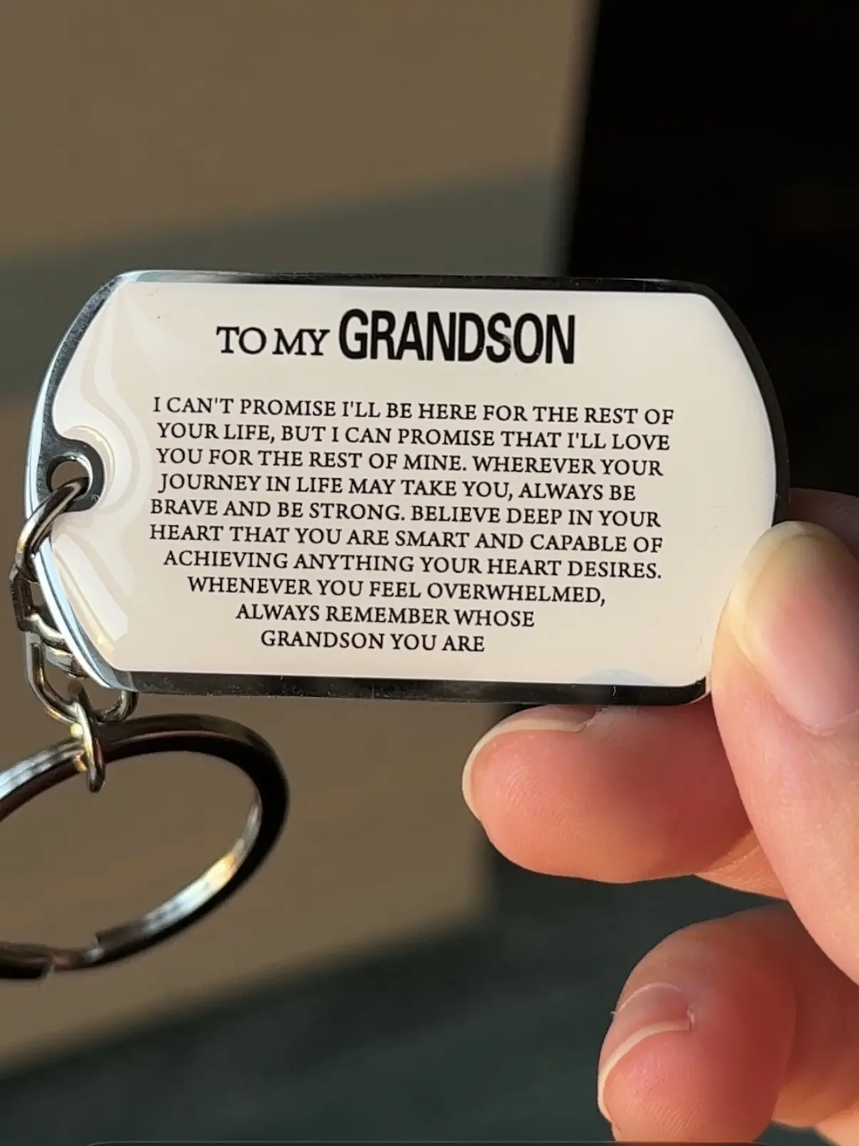 Grandson Keychain Gift, To My Grandson Engraved Keyring, Inspirational Keepsake Gift from Grandma Grandpa, Meaningful Birthday Christmas Gift for Grandson