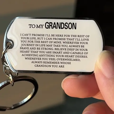 Grandson Keychain Gift, To My Grandson Engraved Keyring, Inspirational Keepsake Gift from Grandma Grandpa, Meaningful Birthday Christmas Gift for Grandson