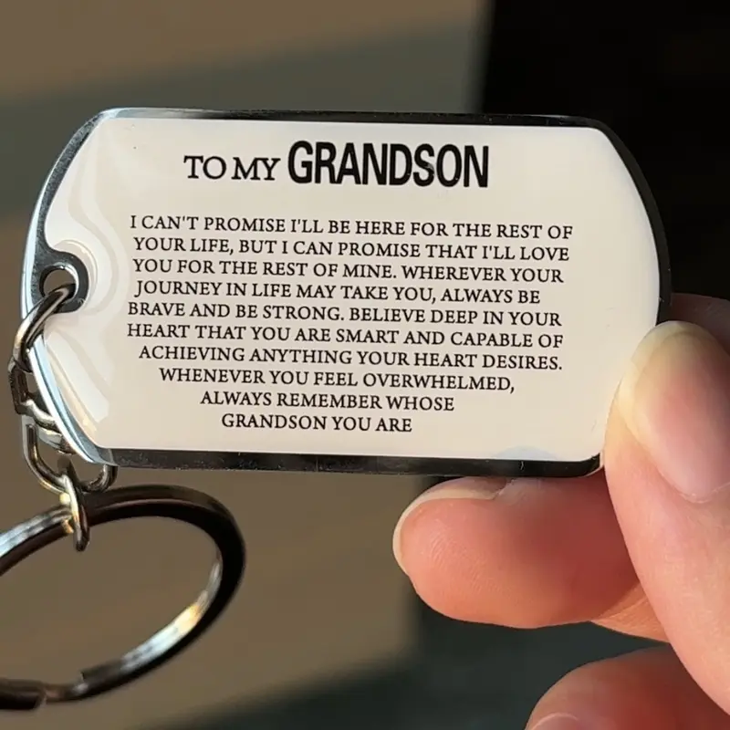 Grandson Keychain Gift, To My Grandson Engraved Keyring, Inspirational Keepsake Gift from Grandma Grandpa, Meaningful Birthday Christmas Gift for Grandson