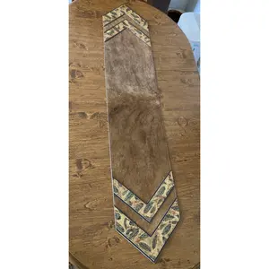 Table Runner 5' 5" x 12" - Light Brindle hair-on-Hide with Feather Accents
