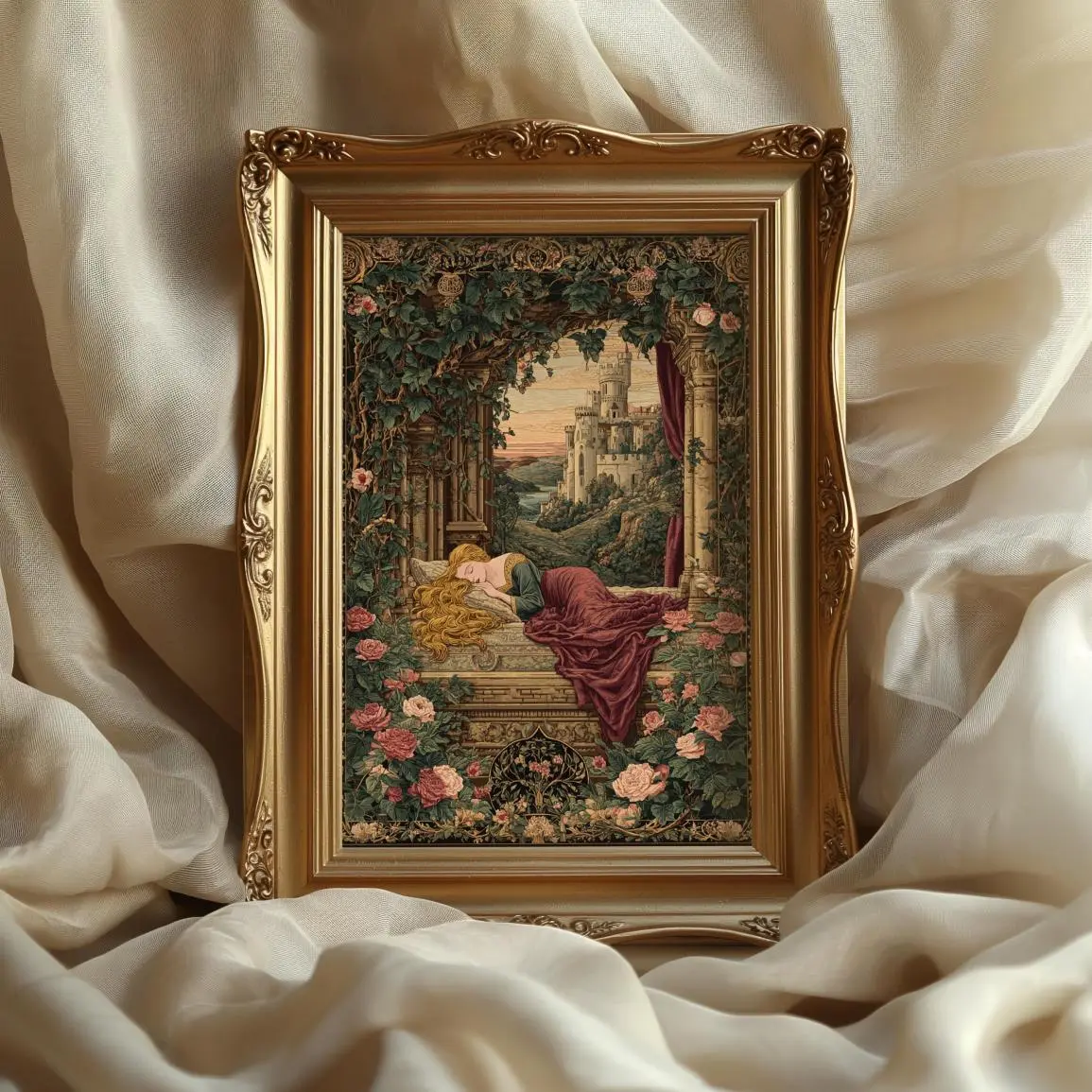sleeping beauty wall art fairytale poster: medieval tapestry, fairy tale decor perrault, romantic decor, Gift For Him, Gift For Her, Classic Fashion, Fits Every Occasion