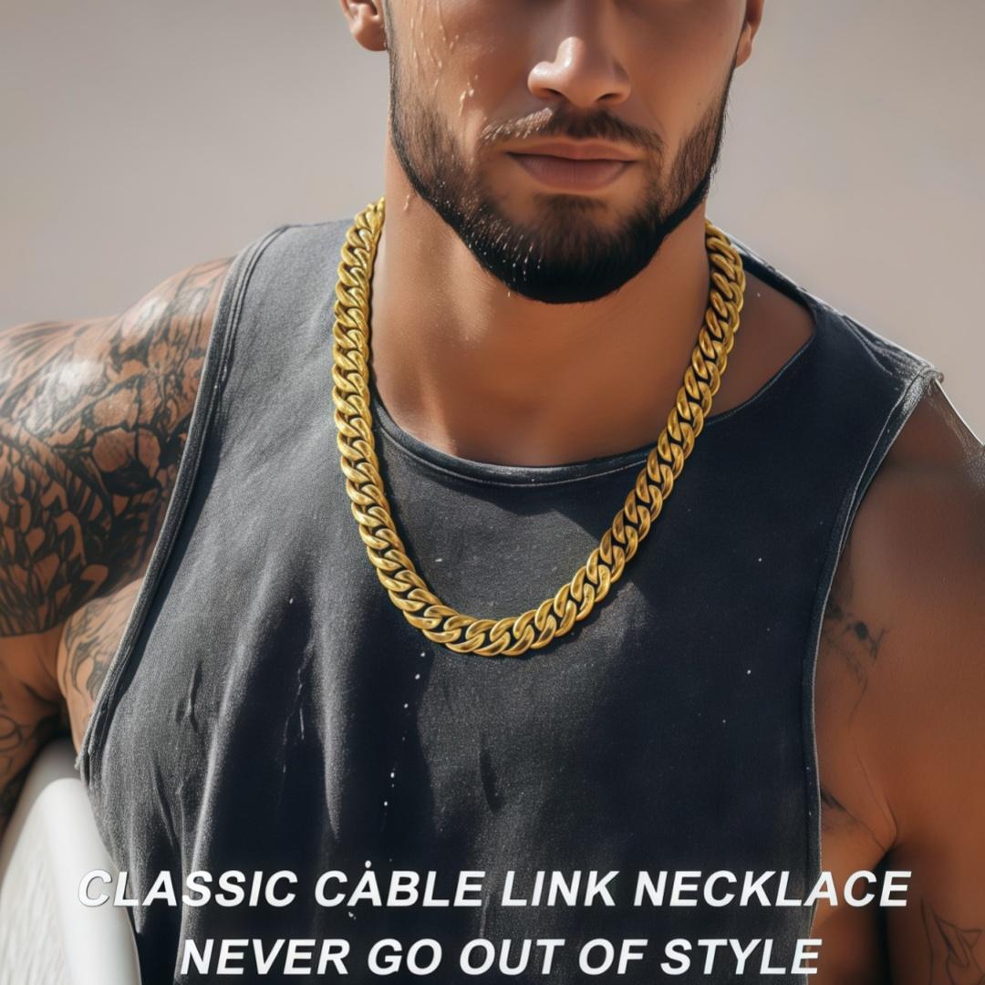 Cuban Link Chain Necklace for Men, 6mm/8mm/10mm/12mm/14mm Width, White diamond-set buckle/Stainless Steel/Gold Men's Chain-Link Hip-Hop Necklace, 7.5"-30" Length, Come Gift Box