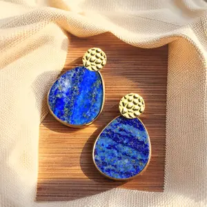 Blue Lapis Lazuli Drop Dangle Earrings Natural Stone Healing Protection Reiki Fashion Boho Chic Earrings Gift
