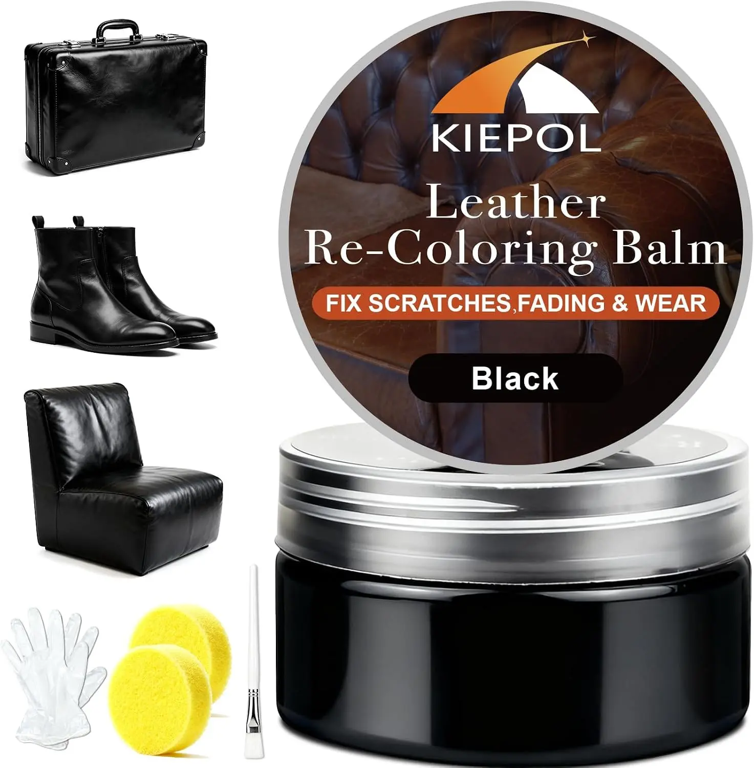 Black Leather Repair Kit, Black Leather Recoloring Balm, Leather Dye - Restore & Renew Scratch, Faded and Aged Leather & Vinyl Couches, Boots, Car Seats or Leather Furniture