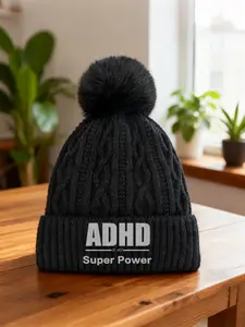 2026 new unisexPom-pom beanie with ADHD Super Power Print Unisex Breathable Comfortable Outdoor Sports Hat Trendy Sun Protection Adjustable Cap for Men Women