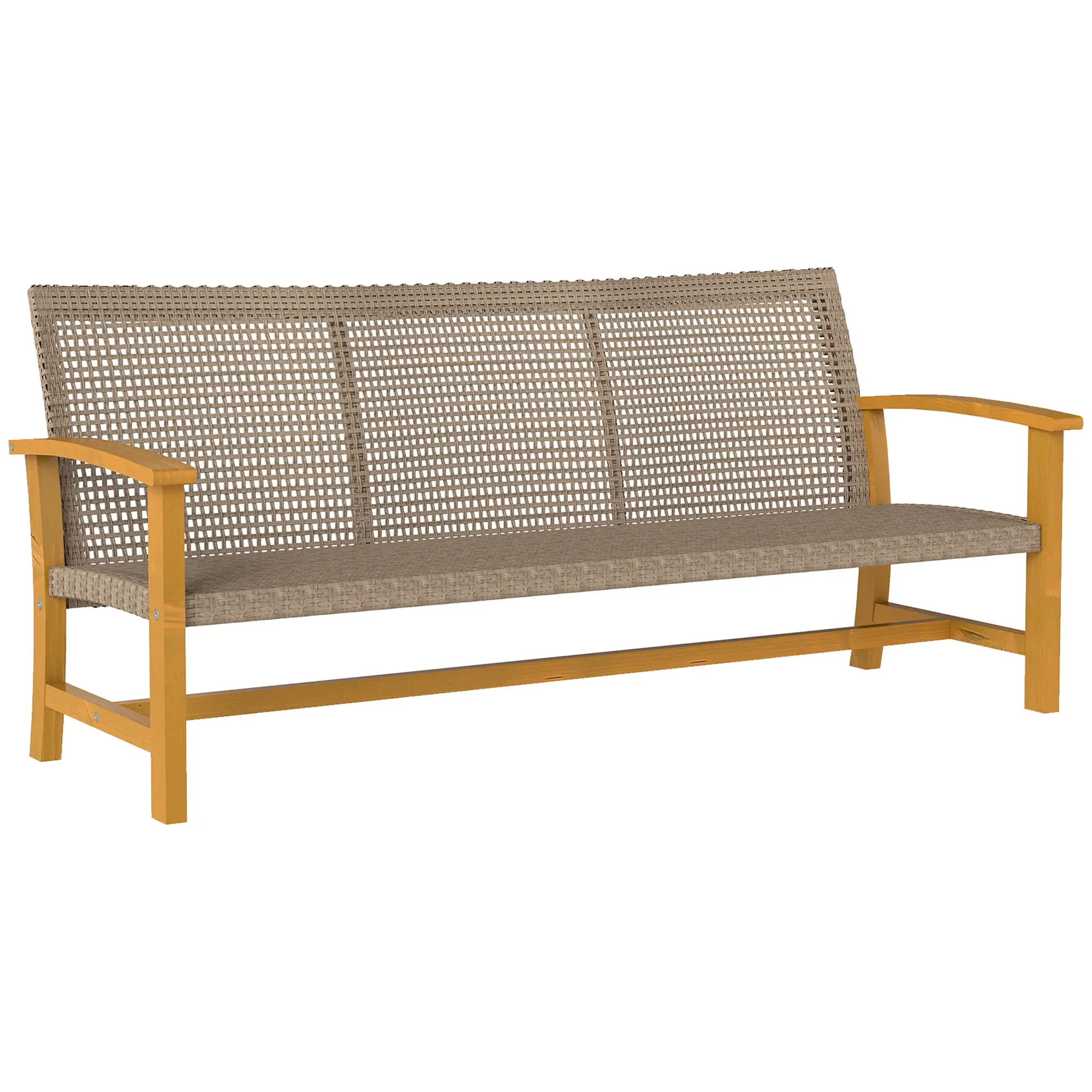 Outsunny Wicker Outdoor Couch, 3-Seat Rattan Outdoor Patio Sofa, 1000 lbs. Capacity, Acacia Wood Patio Furniture Couch with Steel Seat and Armrests for Backyard, Porch, Teak