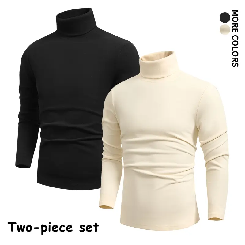 SohoChic Menswear Casual Plain Men's Classic Turtleneck 2-Pack Long Sleeve Base Shirts, Ideal for Layering Under Jackets