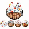 Standing Farmhouse Style Ceramic Chicken Egg Basket with Metal Wire & Lid - Durable Rustic Home Organizer for Eggs, Fruits - Multi-Use Kitchen Storage Basket Decorative