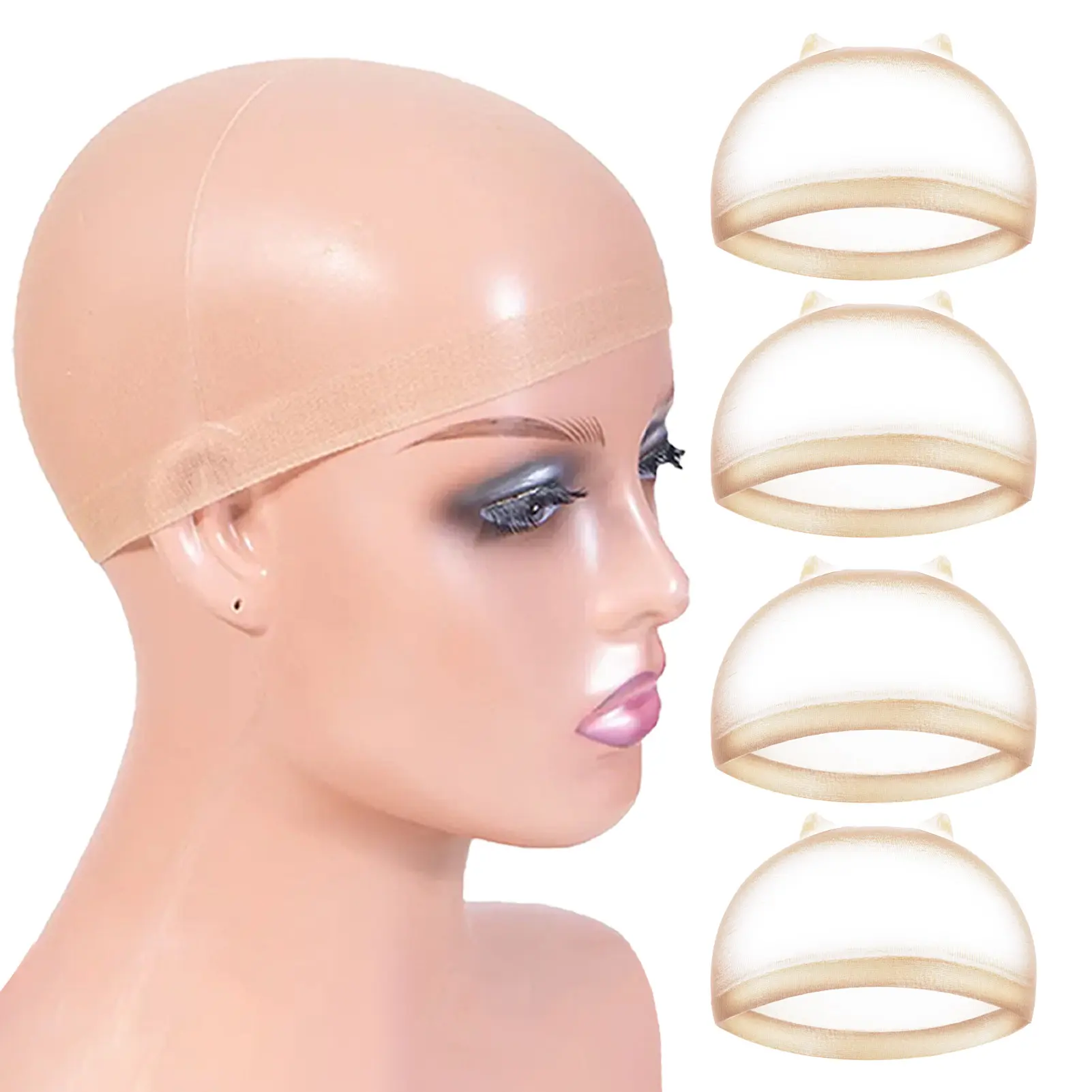 GOIPLE 4PCS HD Wig Cap for Forehead-Lace Wigs Stretchy Nylon Stocking Wig Caps for Women, Perfect for WigInstallations Soft Synthetic Hair