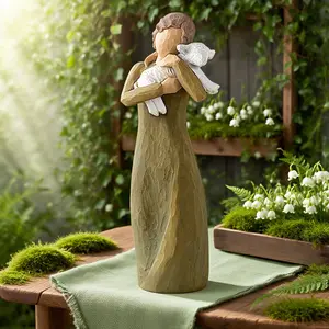 Vintage Girl Holding Lamb Statue, Home Decor Sculpture, Retro Style Decoration for Living Room, Bedroom, Dining Room, Holiday Gift Idea