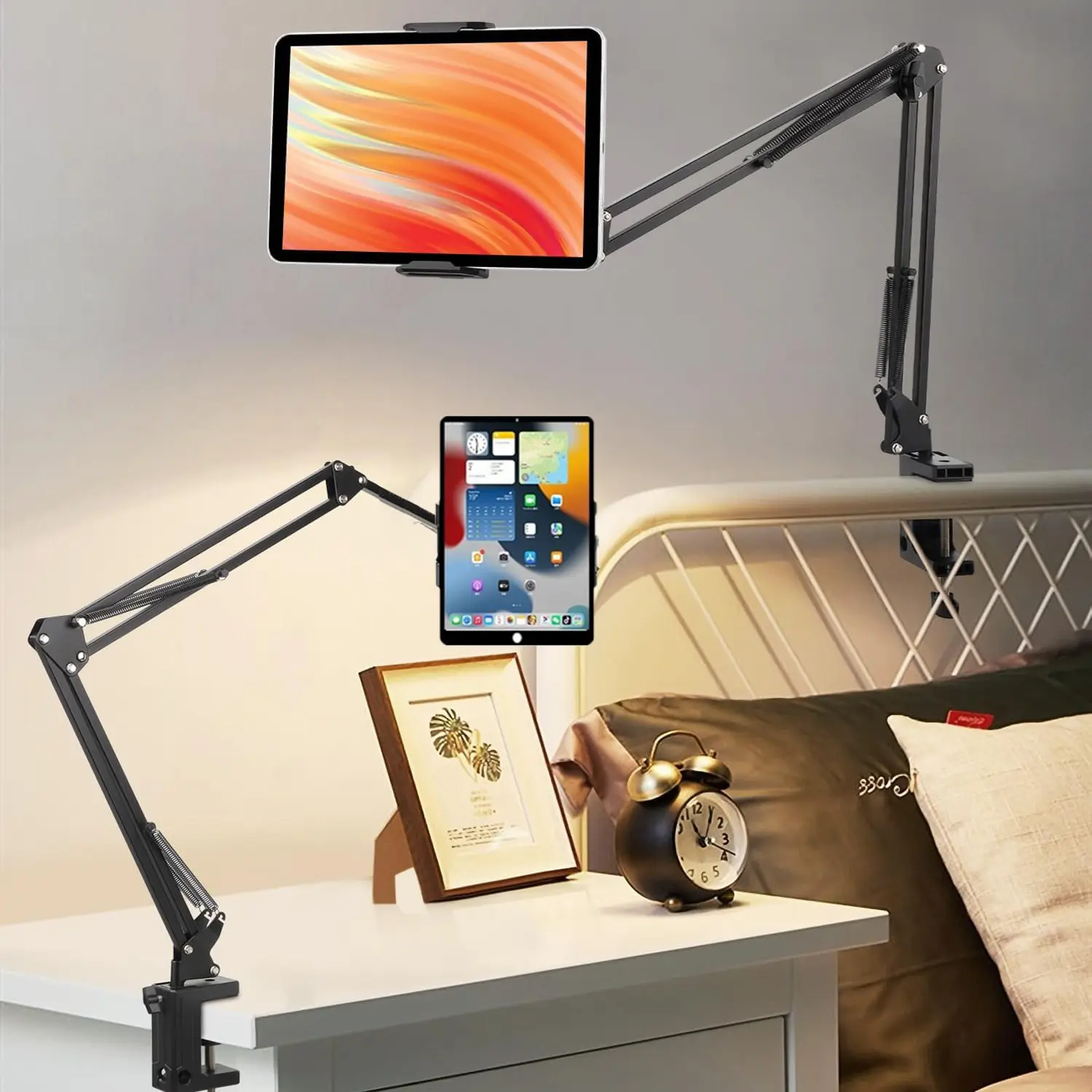 Tablet Holder For Bed,Folding Tablet Holder for Desk,Flexible Tablet Arm Clamp Compatible With For iPad/iPhone15/iPad Pro/N-Switch/Kindle Fire,or Others 4~6.7 Inch Wide Devices