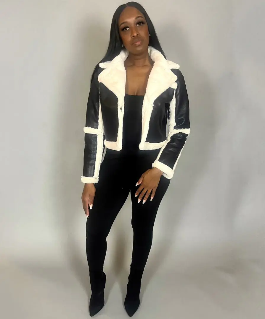 Black Faux Fur Aviator Jacket