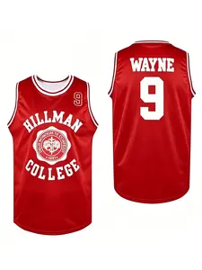 Dwayne Wayne #9 Hillman College Vintage Basketball Jersey Red White Satin Retro 1981 College Seal Breathable Mesh Sleeveless for TV Show Fans, Retro Collectors & Streetwear Enthusiasts Outdoor quick-drying sports basketball jersey