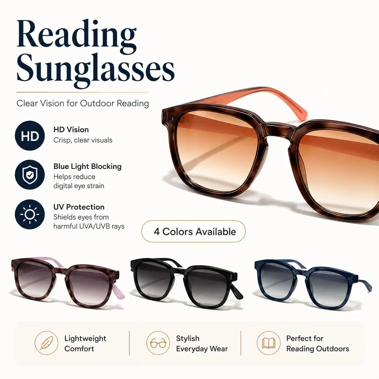 2-in-1 Sunglasses Reading Glasses for Men & Women, HD UV400  Readers with Blue Light Blocking, Lightweight Fashion Tinted Readers for Outdoor Reading, Driving, Beach, Menus & Phone Screens uv protection